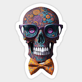 Funny Sugar Candy Skull With Bowtie and Glasses Sticker